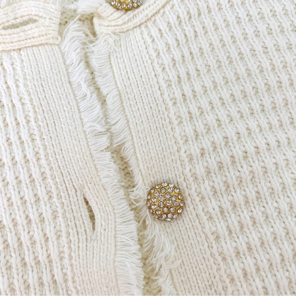 Express Ivory Waffle Knit Cardigan Gold Buttons - Picture 3 of 5
